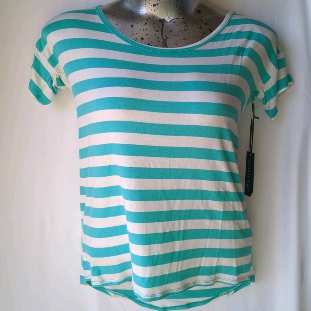 Striped Teal and White Women's Top